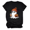Tienda independiente de Amazon Wish lindo y divertido gorro de invierno para mujer fantasma té de leche calabaza murciélago camiseta de cuello redondo de manga corta