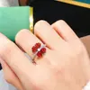 Anillo Ajustable de Plata S925 con Granate Natural en Forma de Corazón Anillo Incrustado Joyería de Lujo Accesible para Mujer