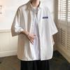 Camisas Casuais Esportivas Finas de Manga Curta para Homens Estilo Hong Kong Estilo Japonês Camisas e Jaquetas de Manga Meia para Meninos Modernos