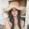 Sombrero de paja con ala ancha y tiras para mujer, estilo coreano, transpirable, para verano, playa, vacaciones, pescador