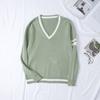 Suéter Rayado de Cuello V Estilo Universitario para Mujer Otoño e Invierno 2022 Nuevo Estudiante Suéter Rayado de Manga Larga Cálido para Mujer