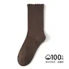 Calcetines de otoño para mujer, calcetines de puro algodón hasta la pantorrilla, calcetines largos de lunares estilo japonés, calcetines de mujer modernos con volantes, calcetines holgados de algodón para primavera
