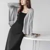 Cardigan Tricotado de Acetato Tencel Pesado com Mangas Longas e Proteção UV, Solto e Casual, Elegante e Estiloso para o Trabalho