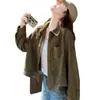 Chaqueta Corta Retro de Gamuza Color Verde Militar para Mujer Otoño Petite Casual con Diseño de Retazos a Cuadros Top