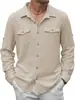 Camisas para Hombre de Algodón y Lino de Manga Larga con Doble Bolsillo, Estilo Japonés, Moda Casual para Vacaciones, Nuevas Europeas y Americanas Transfronterizas de Aliexpress