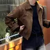 Maillard Wear Estilo Americano Retro Marrón Marrón Chaqueta Bomber Corta Vintage de Ante para Hombre Primavera y Otoño