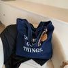 Bolsa jeans feminina estilo coreano com letras Ins, grande capacidade, nova bolsa de ombro casual para todos os tipos de viagem, bolsa tote
