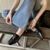 Zapatos de Cuero Pequeños para Viajar con Hebilla de Metal y Diseño Knock Fan Piel de Vaca Zapatos de Tacón Medio Grueso Tipo Mocasín 2025 Primavera de Cuero Genuino de Boca Profunda de una Sola Capa para Mujer