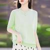 Primavera y Verano 25 Nuevo Suéter de Cuello Redondo de Tencel Lyocell Camiseta de Manga Corta Jersey de Color Sólido para Mujer Top Camiseta Básica