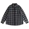 Camisa retro a cuadros de color block de moda estilo japonés Rumeng para hombres y mujeres, camisa versátil casual holgada para parejas para otoño