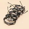 Pulseira de Couro Personalizada com Contas de Novo Estilo Transfronteiriça Tendência Kit DIY Crânio Halloween Pulseira de Couro de Vaca