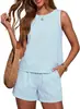 Conjunto de Moda de Verano para Mujer de Amazon de 2 Piezas: Top sin Mangas de Cuello Redondo y Pantalones Cortos con Bolsillos