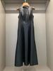 Hn3502 Vestido Romántico Francés Sin Mangas Cintura Alta Cuello Redondo Falda de Paraguas Piel de Oveja Elegante Dobladillo Ancho Vestido de Cuero