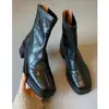 Versão em Couro Macio ~ Botas Curtas Francesas de Salto Grosso para Mulheres 2025 Novas Botas Simples de Outono e Inverno Salto Alto Elásticas Ajustadas Botas Chelsea