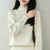 Suéter de malha de algodão 100% puro de alta qualidade estilo francês com gola semi-alta para mulheres, espessado, quente, modelagem solta, pulôver estilo minimalista