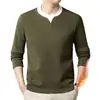 Sudadera de Manga Larga para Hombre Otoño/Invierno 2026 Falsa de Dos Piezas Lisa Doble Cuello Informal Versátil Bloque de Color Parche Base Camiseta Superior