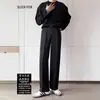 Calças Masculinas Largas de Corte Reto com Caimento Fluido, Calças Versáteis Tendência Estilo Coreano para Outono e Inverno, Calças Longas Largas com Cintura Semi-Elástica