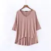 Camiseta suelta de manga media para mujer, talla grande, adelgazante, estilo coreano, moderna para primavera y verano, camiseta básica de modal, top casual tipo murciélago