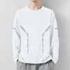 Camiseta de manga larga para hombre, capa interior de otoño para hombre, camiseta base elástica de corte holgado, camiseta estampada estilo coreano ins para hombre