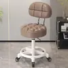 Taburete con Ruedas, Taburete Redondo Giratorio Ajustable para Salón de Belleza, Taburete de Trabajo para Peluquería y Salón de Uñas, Silla con Respaldo, Triple Protección, Piel de Microfibra