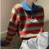Polo Rayado Retro Americano Tejido de Punto para Mujer Otoño e Invierno Tejido de Punto Nicho Chic Único Top Corto