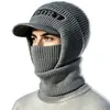 Nuevo gorro para hombre con protección para los oídos y forro de polar, gorro de lana tejido con calentador de cuello integrado, engrosado para ciclismo en otoño e invierno, gorro de una pieza que protege el cuello
