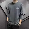 Estoque de fábrica: Camiseta de manga longa para homens, para primavera/outono, casual, corte solto, respirável, moderna, fina, gola redonda, adequada para usar em camadas ou sozinha, preta