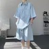 Conjunto de Camisa y Shorts de Seda Helada con Sensación Fresca para Hombre, Conjunto Completo Casual Limpio de Verano, Atuendo Deportivo Holgado Perezoso