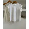 Camiseta de Manga Curta com Borda Franzida Estilo Novo Verão 2026 para Mulheres, Top Sem Manga Fino Tridimensional Doce Estilo Coreano de Verão
