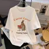 Camiseta Casual de Manga Curta de Algodão Puro Estilo Retrô Americano High Street Bf para Mulheres Verão 2025 Nova Solta Preguiçosa Versátil