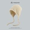 Bonito gorro de encaje con pompón de invierno de pelo de conejo blanco cálido gorro de punto para niña protección de lana gorro Lei Feng