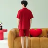 Pijama de Panda para Hombre, Estilo Verano, Algodón Puro, Manga Corta, Gama Alta, Rojo, para el Año de Nacimiento, Celebración de Boda, Ropa de Casa para Hombre