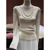 Tejido de punto de manga larga con cuello semi-alto para mujer, Nuevo estilo de principios de primavera, Top plisado ajustado, Jersey de estilo minimalista