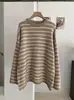 KEKEZOON Suéter Grueso de Bloques de Color Rayado Vintage de Corte Holgado para Otoño e Invierno, Top Holgado de Manga Larga con Cuello Redondo 8489