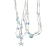 Viagem à Ilha~ Colar de Estrela do Mar para Mulheres, Corrente de Clavícula em Camadas para Férias na Praia, Acessório de Corrente de Pescoço Fresco e Simples