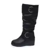 Comércio Exterior Transfronteiriço Plus Size Outono/Inverno 2026 Novo Estilo Botas Empilhadas com Salto Anabela e Zíper Lateral, Botas Acima do Joelho e de Cano Médio para Mulheres