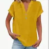 Aliexpress 2024 Verão Europeu e Americano Cor Sólida Gola Alta Botão Manga Curta Camisa Feminina