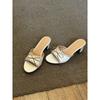 Sandalias de Tejido Retro con Moño y Tacón Alto, sin Cierre, Punta Abierta y Tacón Grueso, Zapatillas Elegantes de Estilo Francés para Usar al Aire Libre