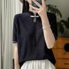 24 nuevas camisetas de manga corta de punto estilo chino para mujer, estilo retro con botones y encaje de lana peinada