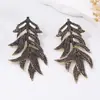 Para Cruzamento de Fronteiras Personalizado Retrô Acessível Luxo Liga Metálica Totalmente Diamantado Recorte Exagerado Folhas Elegante Elegante Brincos Femininos