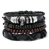 Pulsera Caliente Directa de Fábrica con Cuentas de Calavera Vintage de Piel de Vaca para Hombre Tejida DIY Traje Pulsera de Cuero
