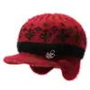 Gorro de invierno para mujer, mujer mayor, forrado de polar, cálido, gorro de lana tejido, gorro para mujer de mediana edad y mayor, gorro con orejeras de pico forrado de polar