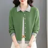 Cárdigan de punto para mujer con bloques de color y cuello solapa, un nuevo estilo primavera/otoño que te hace lucir más joven y delgada, con corte holgado, longitud corta y diseño a la moda