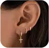 Conjunto de Brincos de Argola Personalizados, Lindo Par de Brincos de Flor com Cruz de Zircônia Incrustada em Cobre, Joias Pequenas e Modernas para Mulheres