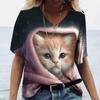 2025 nueva camiseta de manga corta europea y americana con estampado transfronterizo tendencia ocio holgada gato impresión a color 3D se puede hacer de D