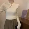 Suéter de una pieza estilo nacional de cuello alto medio para mujer otoño e invierno Nuevo diseño sentido nicho ajuste ceñido jersey camiseta interior