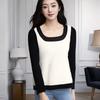Tejido de Punto Francés para Mujer Nuevo Explosiones de Principios de Primavera Top Corto de Manga Larga Moda Moda Camisa Base Falsa de Dos Piezas
