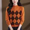 Suéter de Punto Diamante Holgado Talla Grande con Cuello Medio Alto para Mujer Otoño/Invierno 2026, Capa Base Interior o Exterior para Mujer