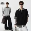 Camisa Polo a Cuadros Ace Original de Moda Falsa de Dos Piezas Camiseta de Manga Corta para Hombre Solapa Suelta Manga Corta Ht1008