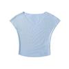 2024 Início da primavera Gelo V-Neck Malha Pequena Camisa Feminina Verão Feifei Manga Slim-fit Manga curta Top Fino Slim-fit Interior
